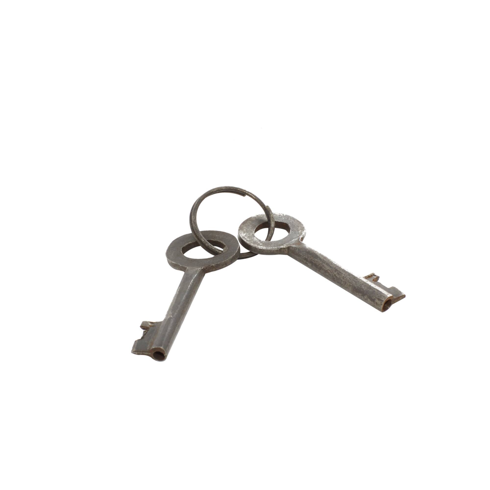 Grey Metal Industrial Lock and Key, 2" x 4" x 2"